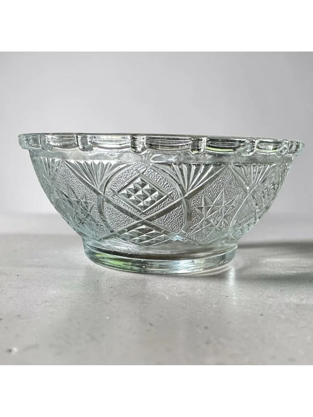 Vintage KIG Malaysia King's Crown Thumbprint Clear Glass Berry Serving Bowl 6